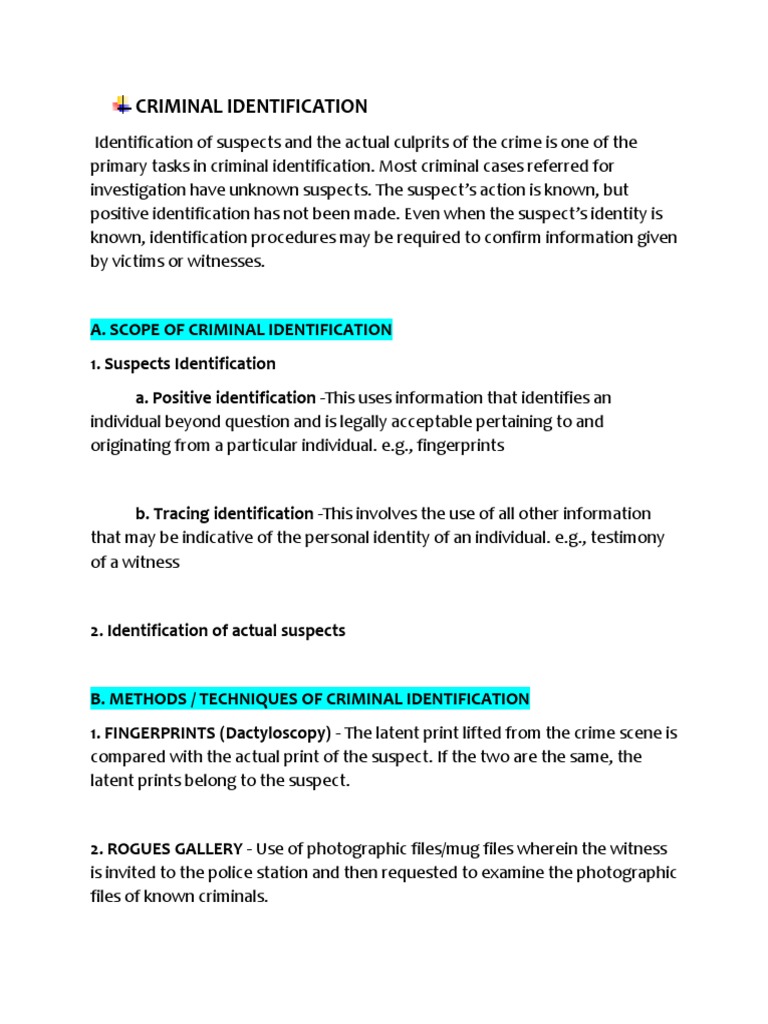 Criminal Identification Methods | PDF | Witness | Fingerprint