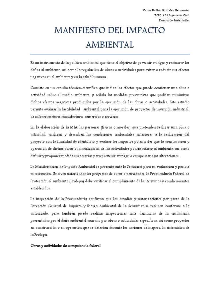 Manifiesto Del Impacto Ambiental | PDF | Entorno natural | Naturaleza