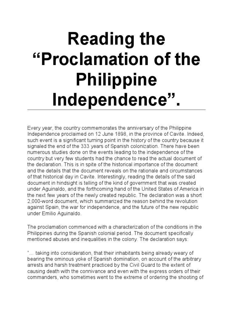 Reading the Philippine Independence Proclamation | PDF | Philippines