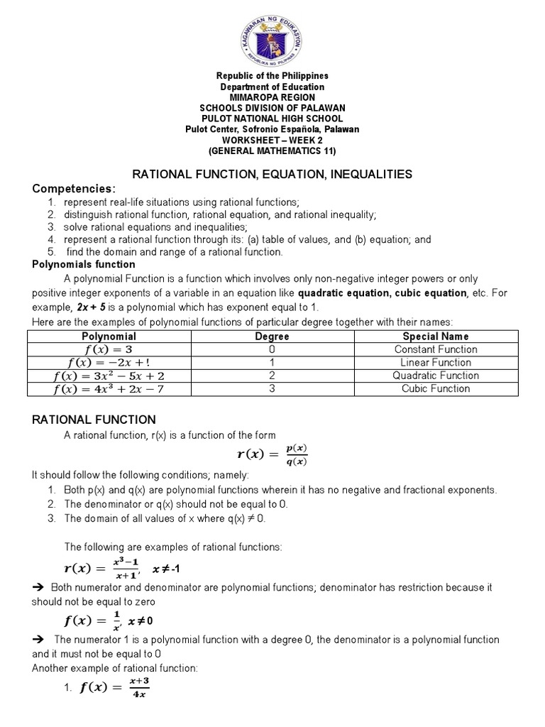 1st Sem w2 Gen Math | PDF | Equations | Function (Mathematics)