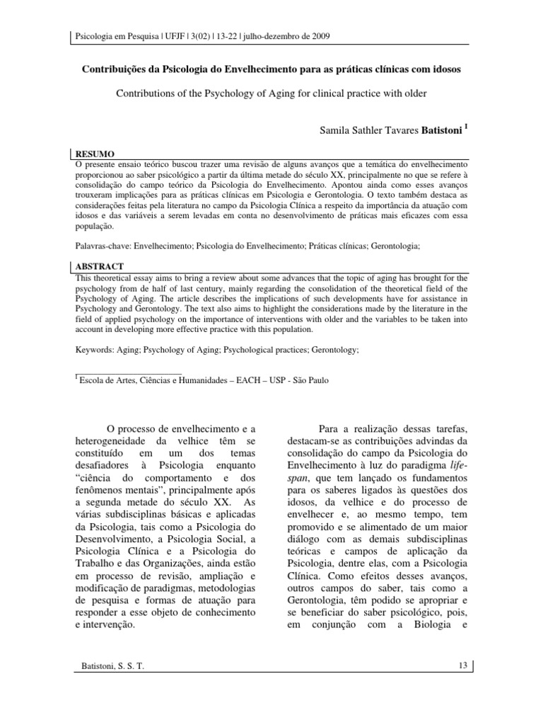 Psicologia do Envelhecimento e Práticas Clínicas | PDF | Sociologia ...