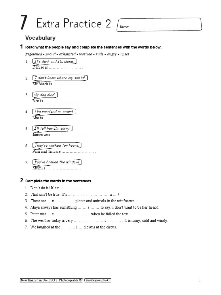 Vocabulary Read What The People Say And Complete The Sentences With