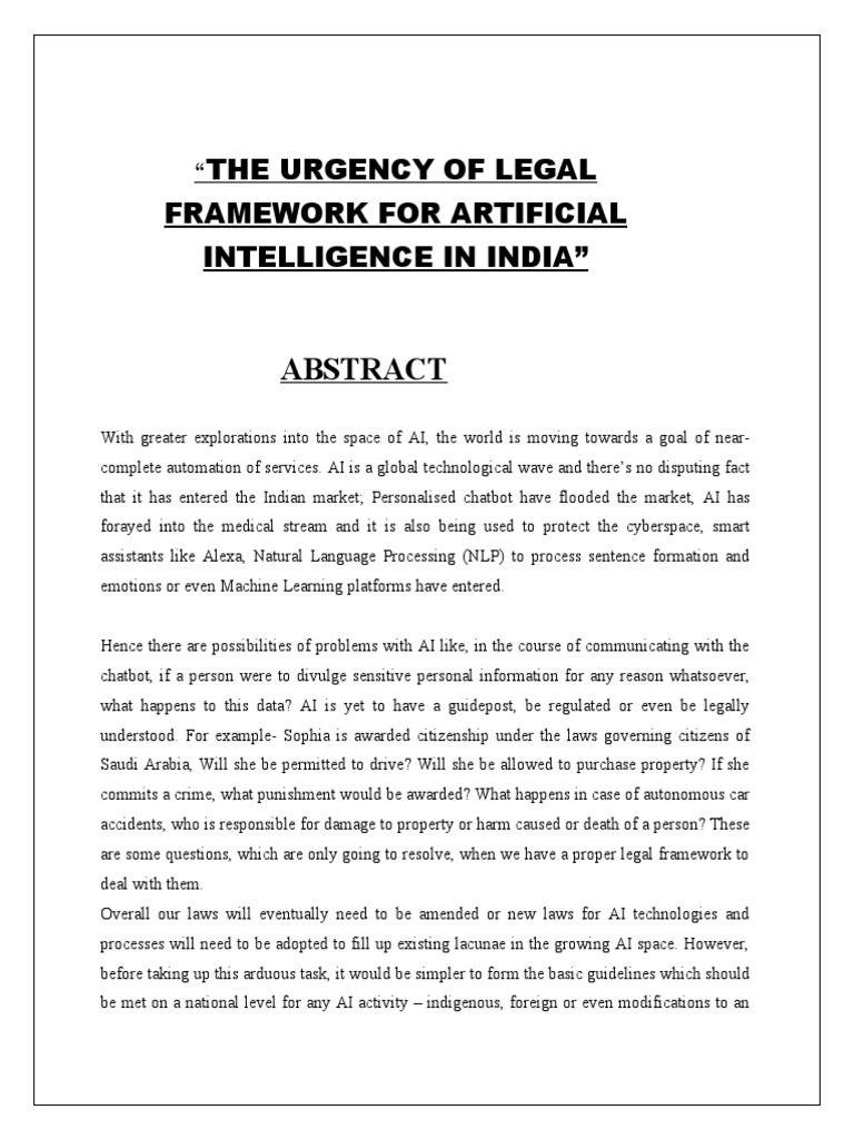 The Need of Legal Framework For Artificial Intelligence in India | PDF ...