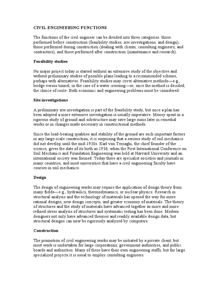 Civil Engineering Functions | PDF | Engineer | Engineering