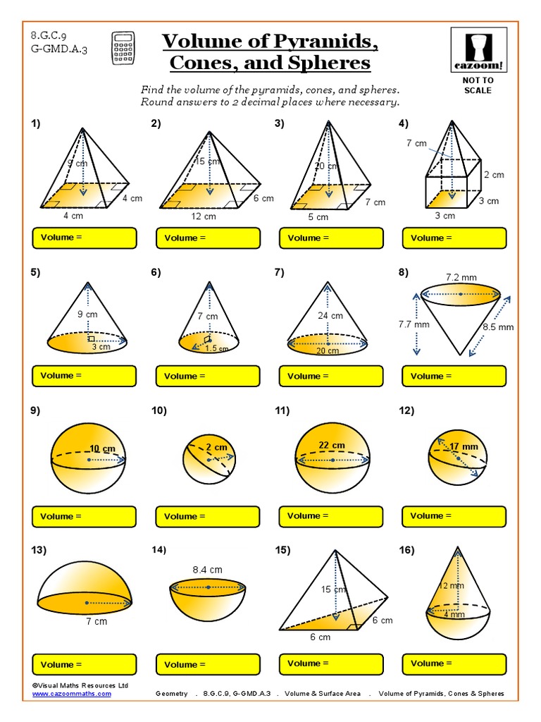 Geometry Volume and Surface Area Volume of Pyramids Cones and