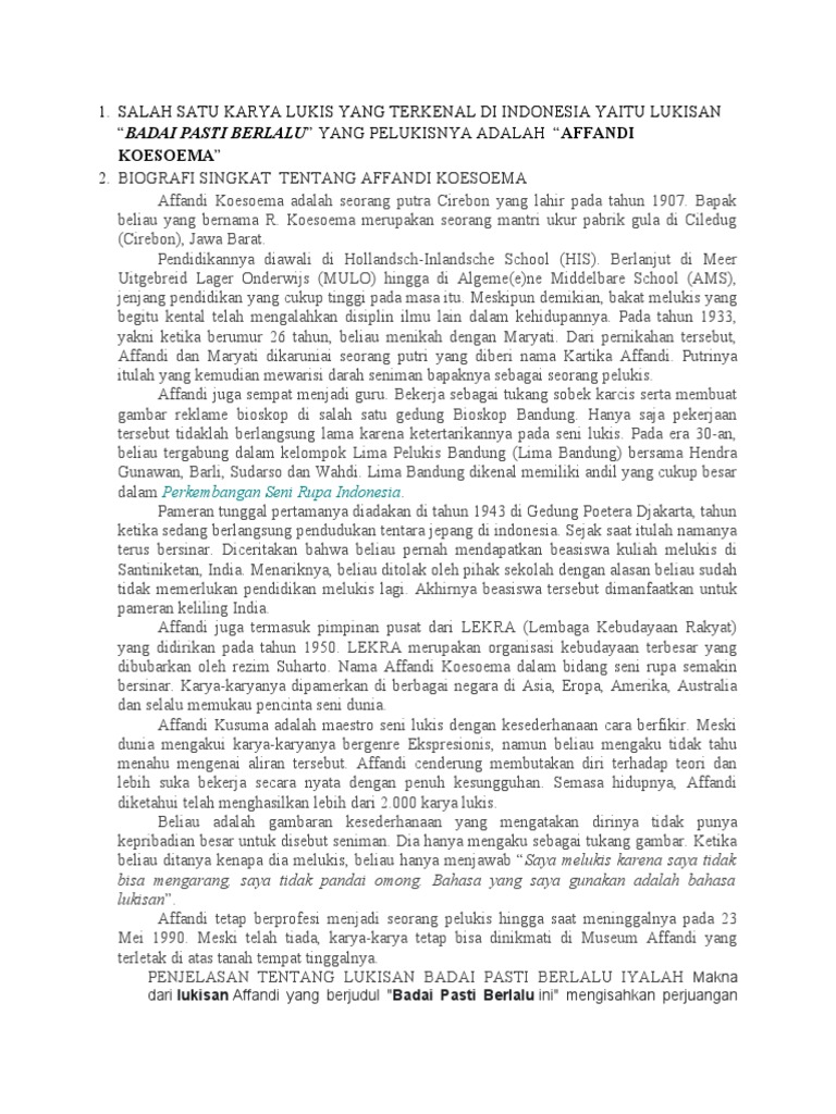 Salah Satu Karya Lukis Yang Terkenal Di Indonesia Yaitu Lukisan | PDF