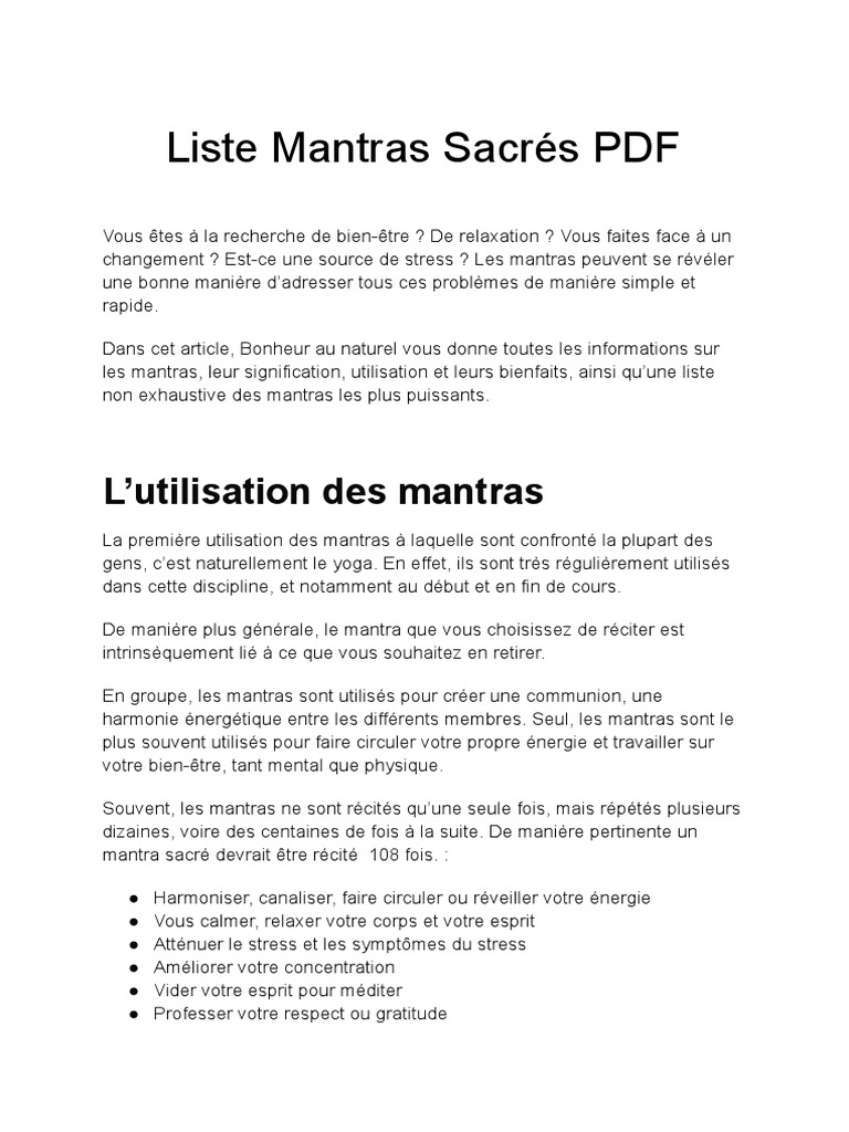 Liste des Mantras Sacrés Puissants | PDF | Mantra | Yoga
