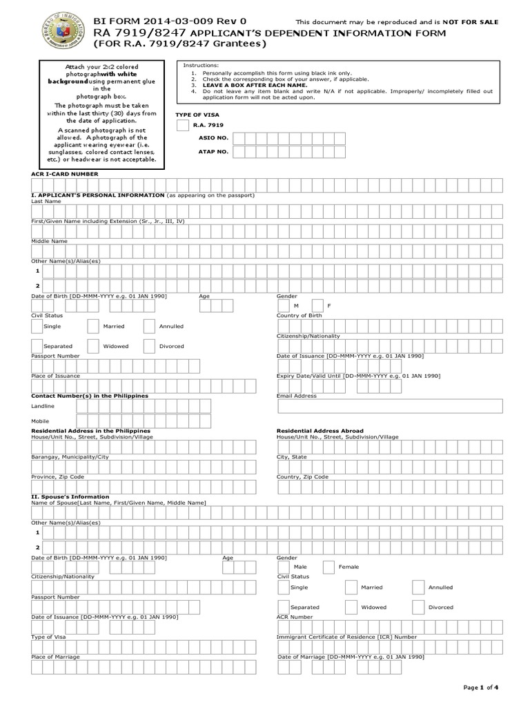 RA 7919 Dependent Information Form | PDF | Passport | Nationality