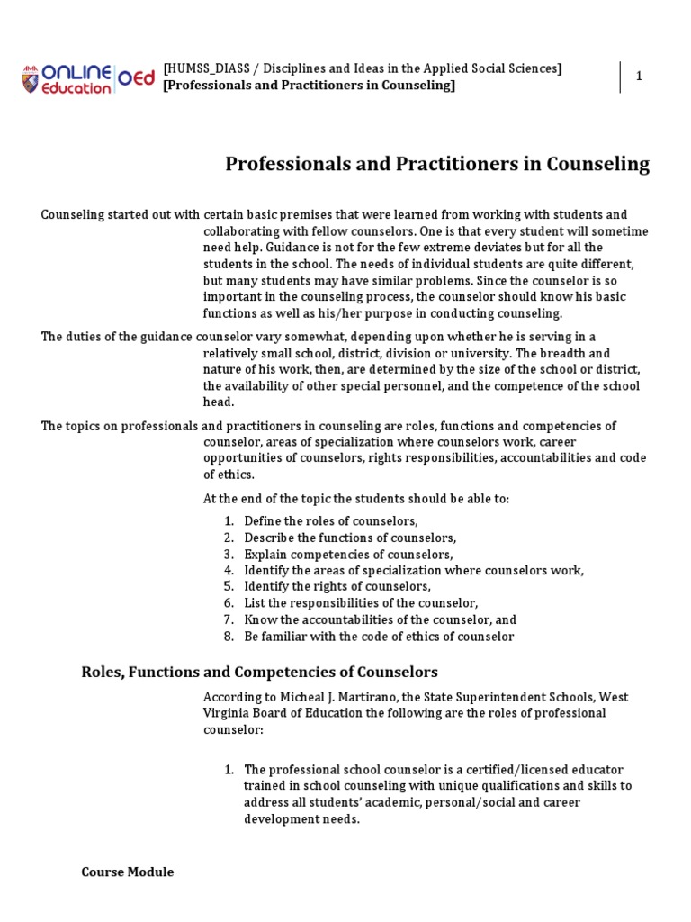 Roles and Functions of Counselors | PDF | School Counselor | Psychology