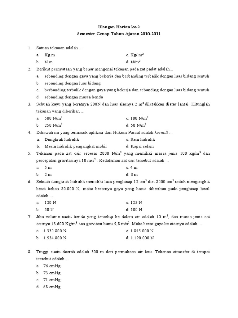 Belajar Sastra Dan Seni Contoh Soal Tekanan Zat Padat Kelas 8