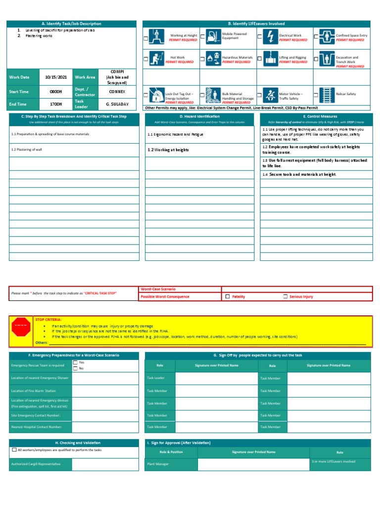 PJHA Form - Compi (Ash Bin) Piling of CHB | PDF | Emergency | Safety