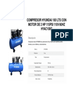 Compresor Hyundai 100 LTS Con Motor de 2 HP 115psi 110V