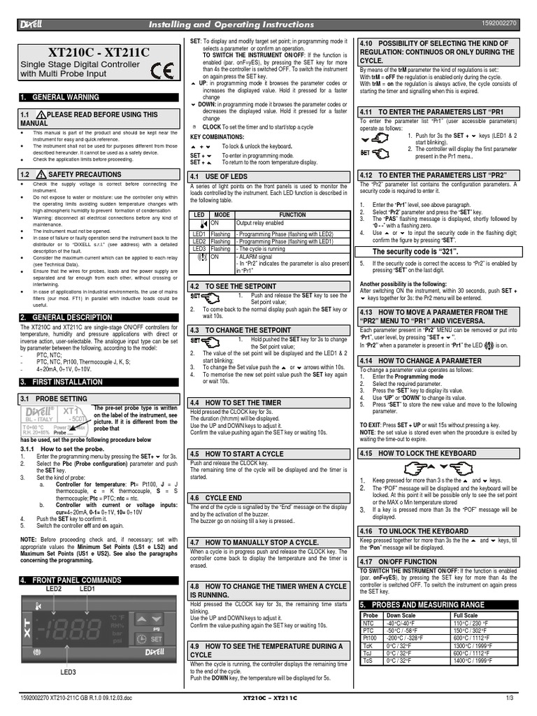 XT210C/211C Controller Instructions | PDF | Relay | Parameter (Computer ...