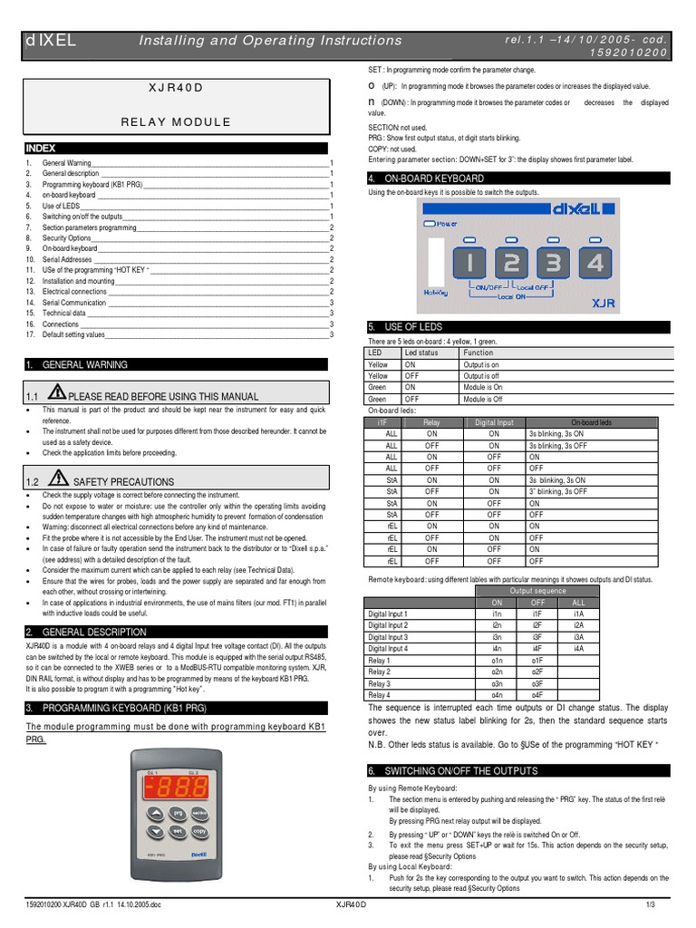 Dixell XJR40D Controller Manual | PDF | Parameter (Computer Programming ...