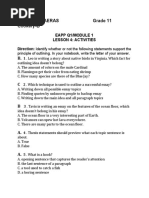 Maximo Caeras Grade 11 Cookery-B: Eapp Q1/Module 1 Lesson 4: Activities