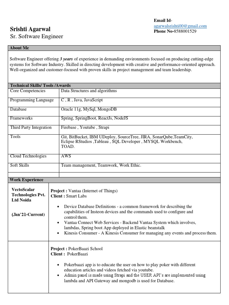 Sr. Software Engineer: Srishti Agarwal | PDF | Databases | My Sql