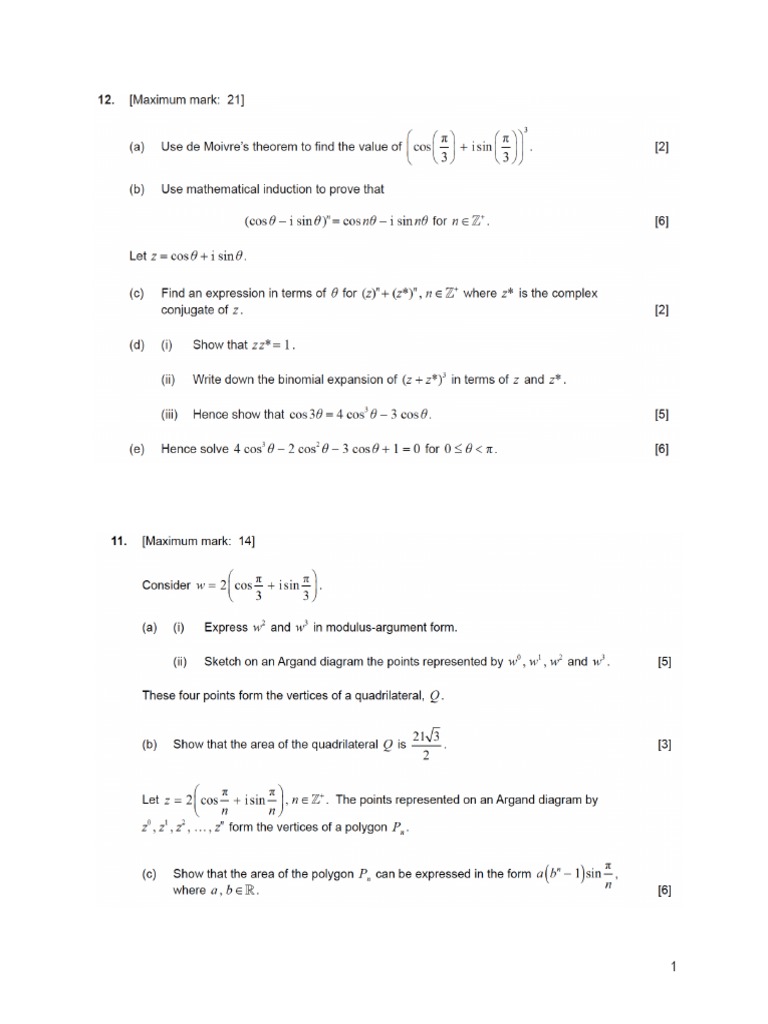 Edexcel Further Maths Complex Numbers Questions