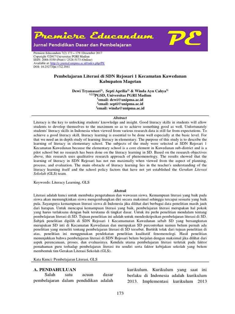 Premiere Educandum: Jurnal Pendidikan Dasar Dan Pembelajaran | PDF ...