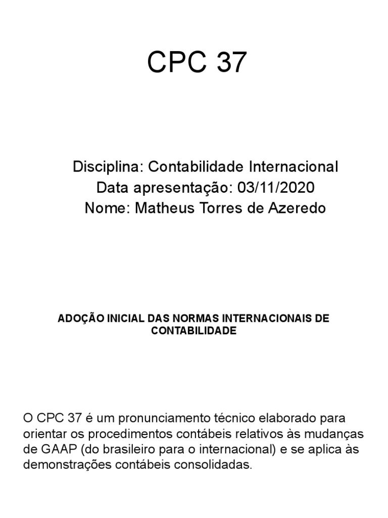 CPC 37: Adoção de IFRS na Contabilidade | PDF | Contabilidade ...