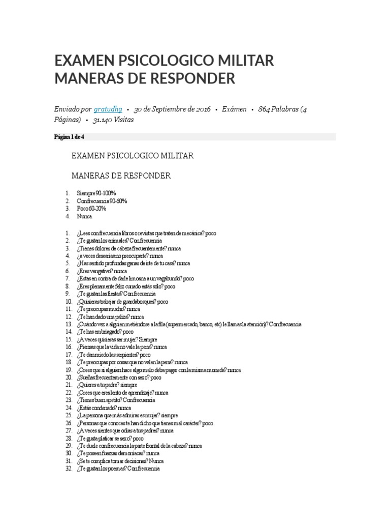 Examen psicologico militar maneras de responder pdf servicio militar