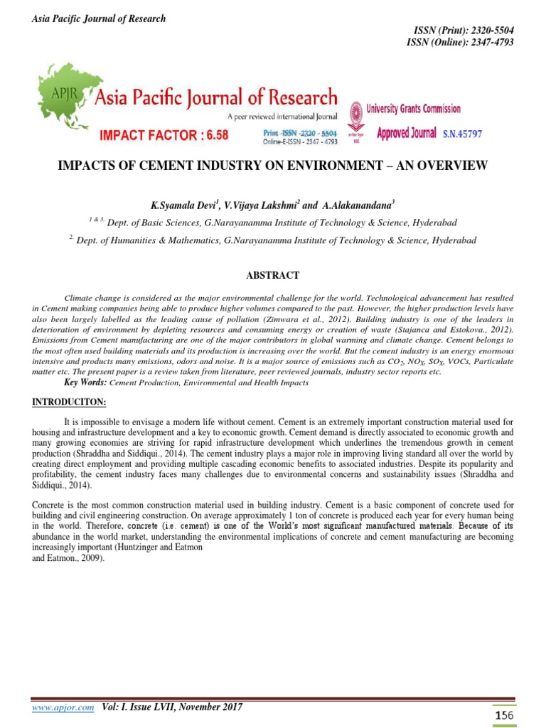 Environmental Impacts of Cement Industry | PDF | Cement | Air Pollution