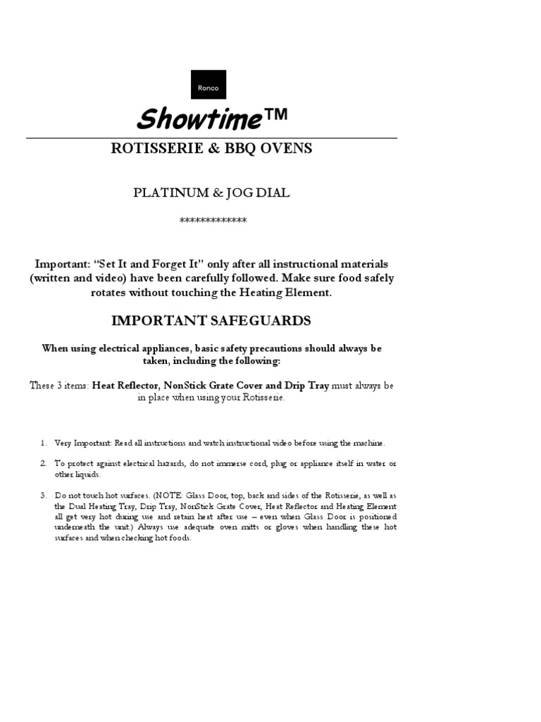 Ronco Rotisserie BBQ Ovens Manual de Usuario | Download Free PDF ...