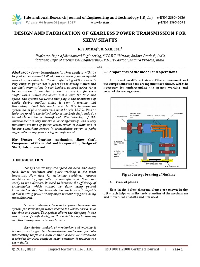 Design and Fabrication of Gearless Power Transmission For Skew Shafts