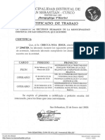 Certificado de Trabajo Municipalidad de San Sebastián 2019