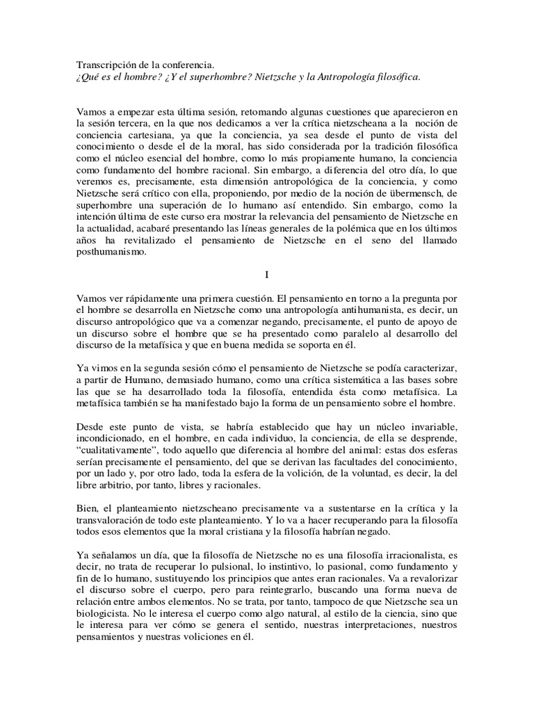 Qué Es El Hombre. y El Superhombre. Nietzsche y La Antorpología