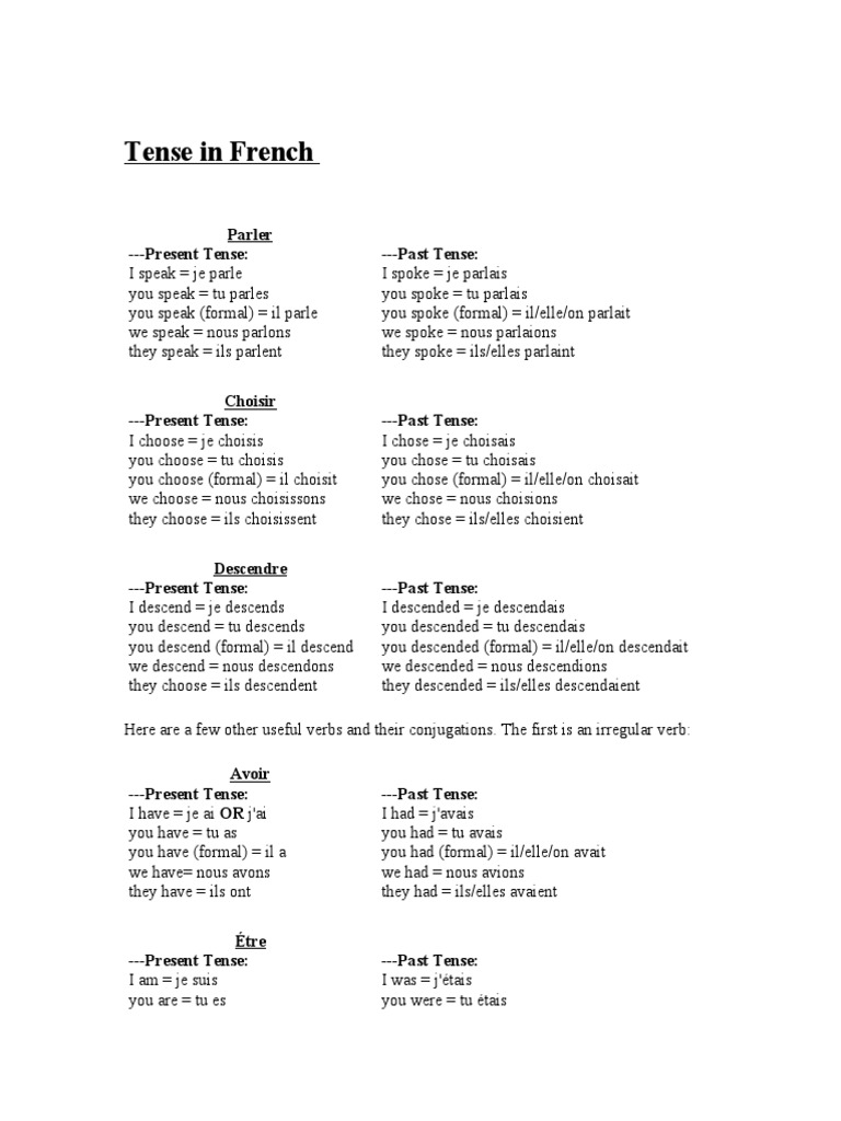Tense in French | PDF | Grammatical Tense | Grammatical Conjugation