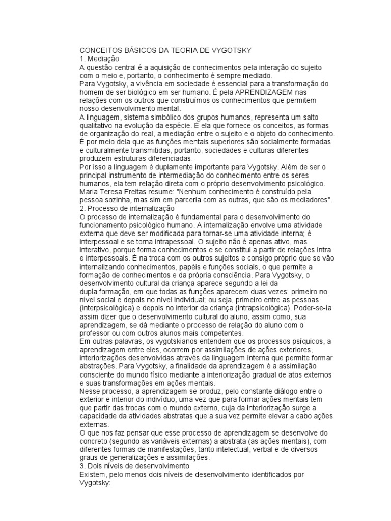 Conceitos Fundamentais de Vygotsky | PDF | Aprendizado | Humano