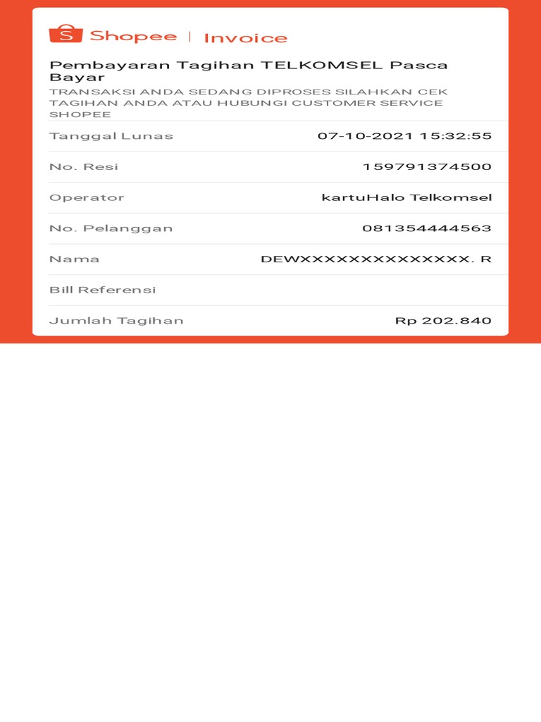 Invoice: Pembayaran Tagihan TELKOMSEL Pasca Bayar | PDF | Griya & Taman
