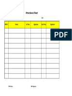 Attendance Sheet: Emp # Name in Time Signature Out Time Signature