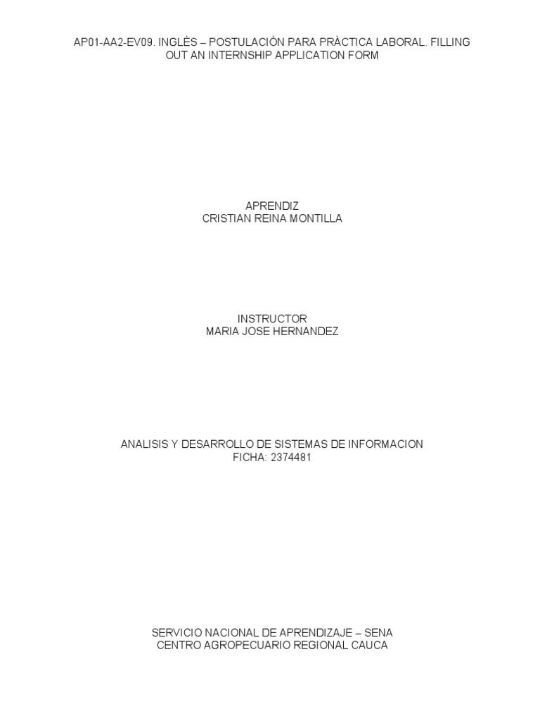 Internship Application Form for IT Position | PDF | Application ...