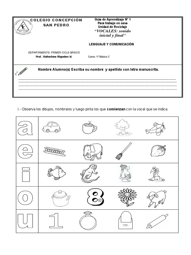 Actividades de Vocales para 1º Básico | PDF | Artes del Lenguaje y ...