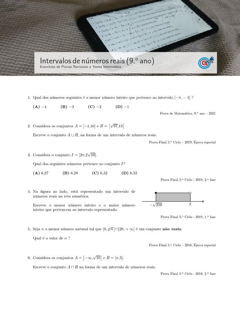 Intervalos De Números Reais Exercícios Sobre Conjuntos E Pertinência A