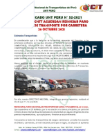 Comunicado Unt Peru N°52-2021 Unt Peru, Acuerda Reiniciar Paro Nacional de Transporte X Carretera