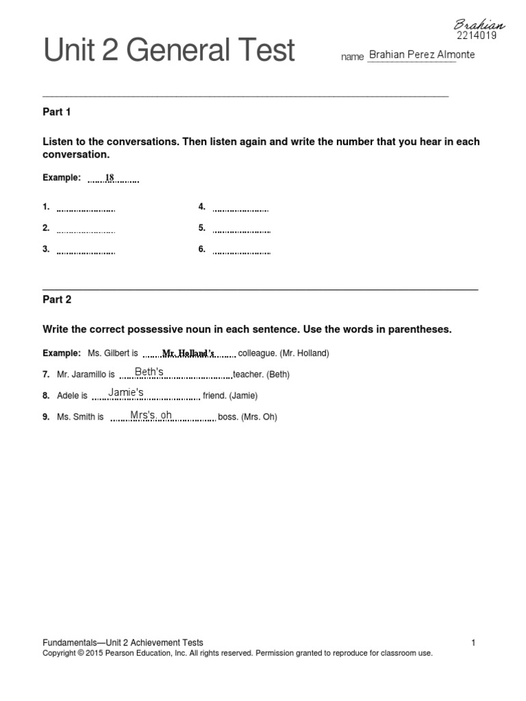 Unit 2 General Test: Brahian Perez Almonte 2214019 | PDF