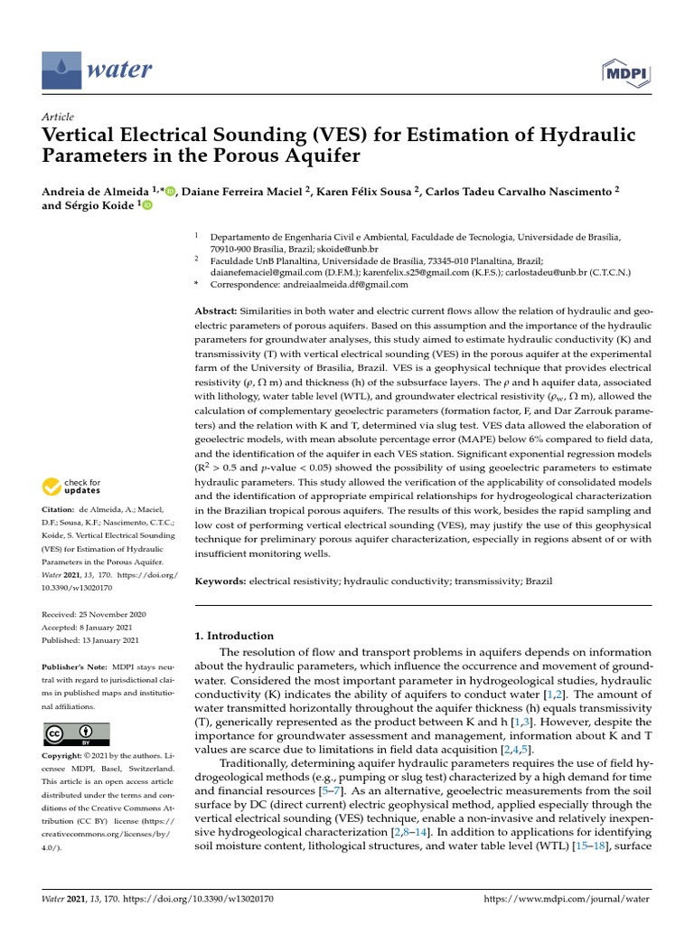 Water: Vertical Electrical Sounding (VES) For Estimation of Hydraulic ...