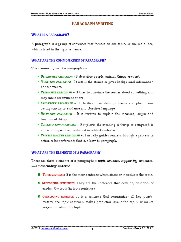 Paragraph Writing | PDF | Sentence (Linguistics) | Paragraph