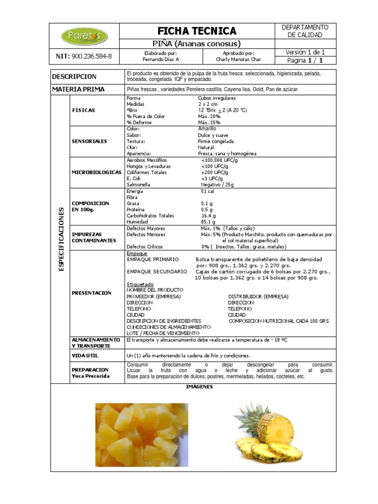 Ficha Tecnica Pina | PDF | Piña | Comida y bebida