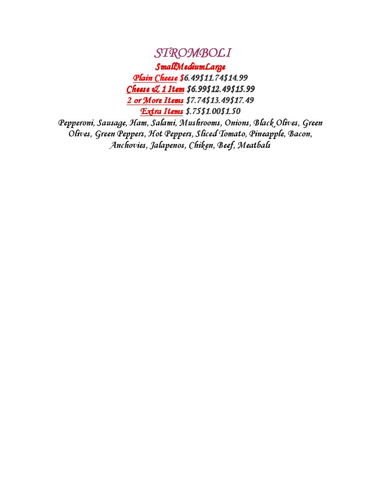 Stromboli Menu | PDF