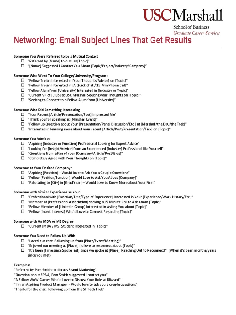 Networking Email Subject Lines That Get Results PDF Communication