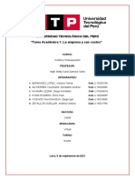 Costos y Presupuestos Tarea 1: La empresa y sus costos UNIVERSIDAD TECNOLÓGICA DEL PERÚ