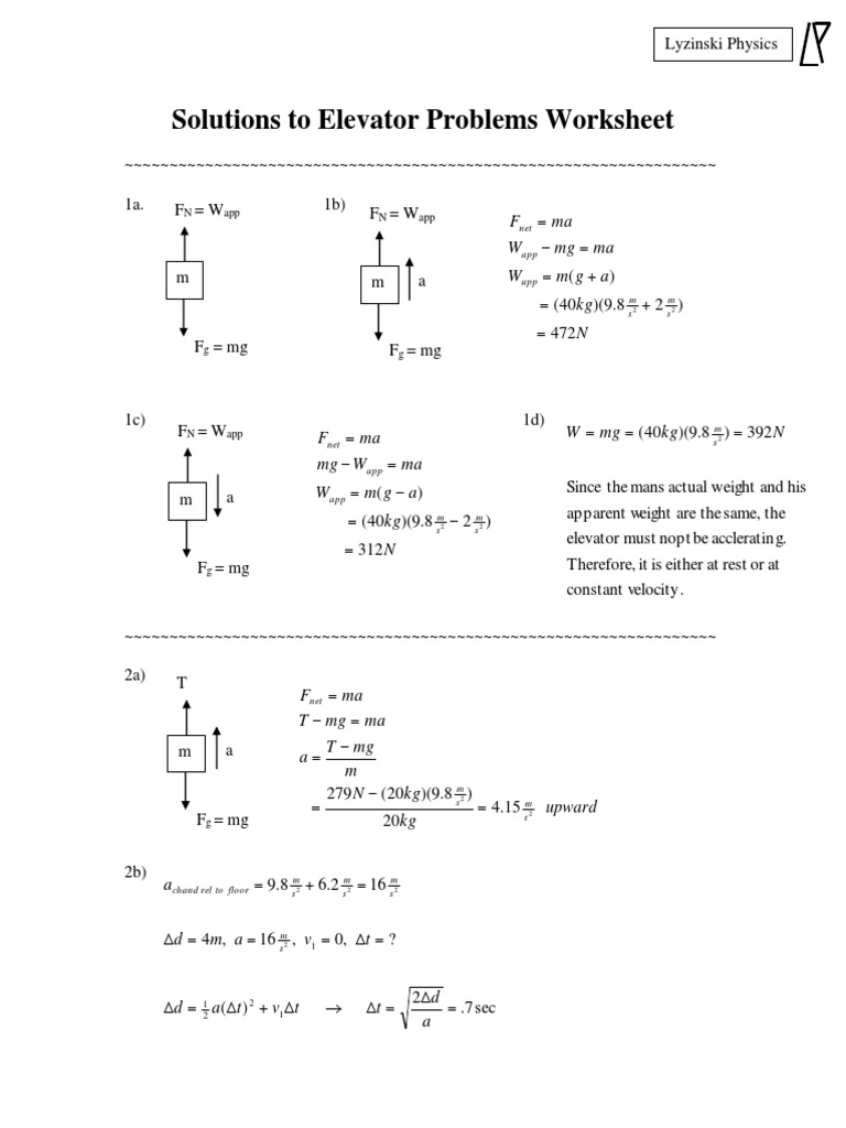 3 Elevator Problems SOLUTIONS PDF Weight Physical Quantities