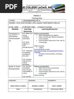 Annex A Training Plan Housekeeping NC Ii: Learning Outcomes Learning Resources