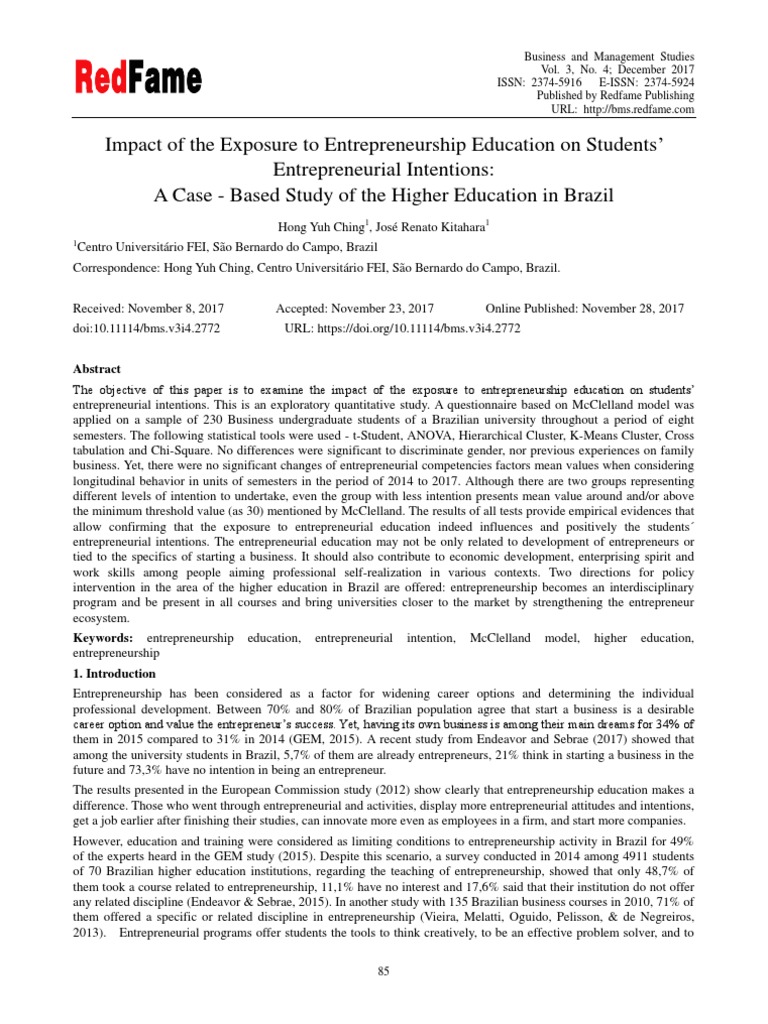 Impact of The Exposure To Entrepreneurship Education On Student S ...