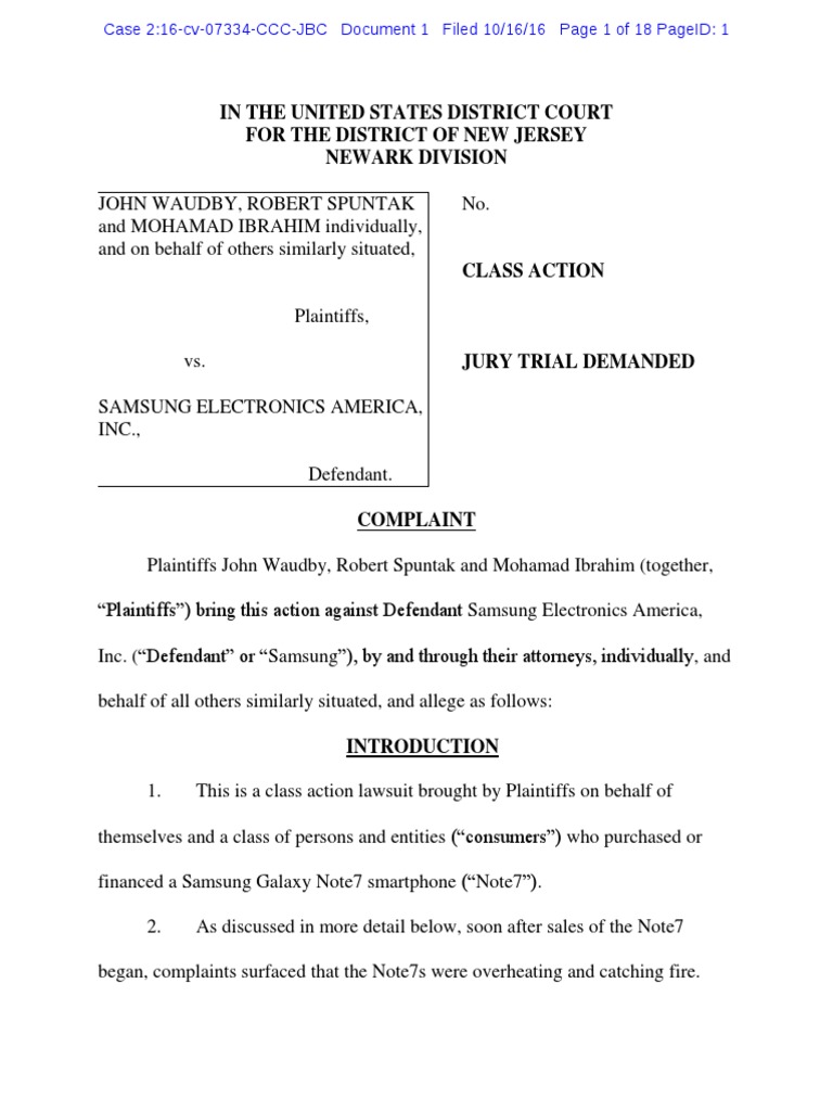 2016 1017 Samsung Lawsuit PDF Lawsuit Diversity Jurisdiction