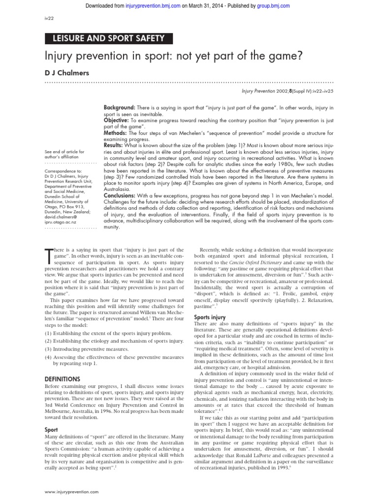 Sports Injury Prevention Progress Review | PDF | Sports | Cohort Study