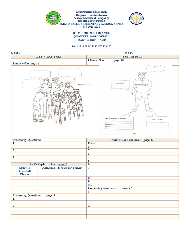 Answer Sheet Homeroom Guidance Module 2 | PDF